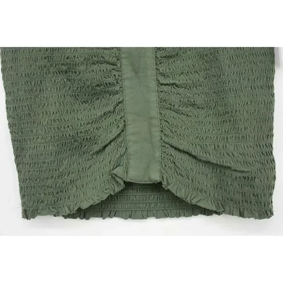 BP Womens Smocked Off the Shoulder Top Short Sleeve Stretchy Knit Cotton Green L - Picture 3 of 6